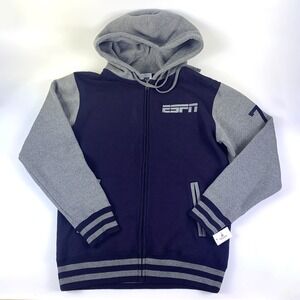 NWT Disney Parks ESPN Full Zip Hoodie Mens M Navy Blue Gray Embroidered 79 *READ
